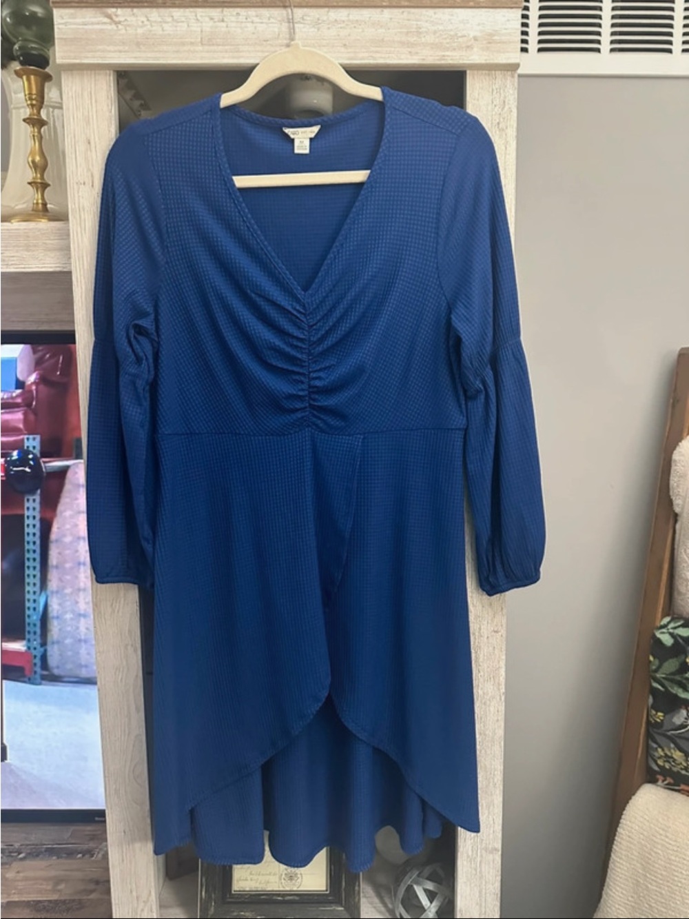Cato Royal Blue V-Neck Ruched High-Low Midi Dress